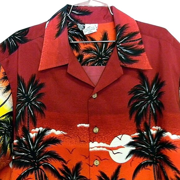 Vintage Kennington LTD Hawaiian Sunset Palm Tree Button-Up Shirt XL Tropical EUC - Picture 6 of 6